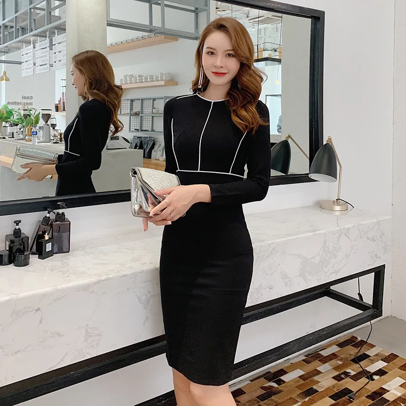 2019 Hot Selling Europe And America Women's Dress Autumn And Winter New Products Contrast Color Long Sleeve Slim Fit Sheath Medi 
2019 Hot Selling Europe And America Women's Dress Autumn And Winter New Products Contrast Color Long Sleeve Slim Fit Sheath Medi