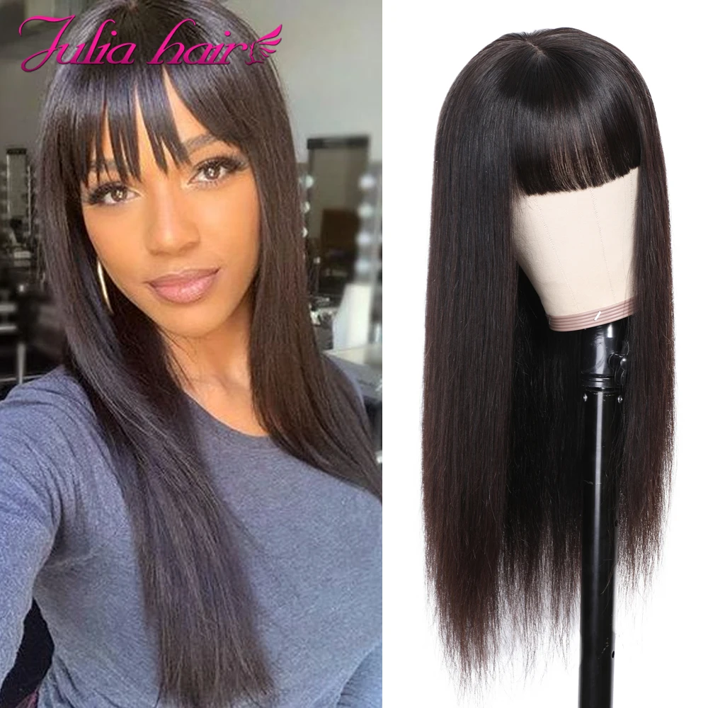 Brazilian Transparent Lace Front Wig With Bangs 13x4 Straight Glueless Lace Front Human Hair Wigs Ali Julia Remy Hair Lace Wig (3)