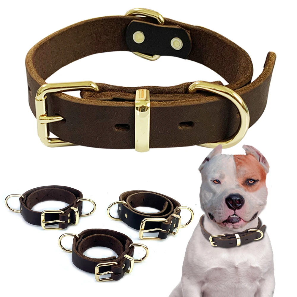 

PetCloud Genuine Leather Dog Collar Durable Cowhide Pet Collar For Puppy German Shepherd Labrador Pit Bull Medium Large Dogs