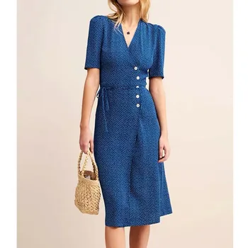 Polka Dot Print Women's V-neck Midi Dress Chic One-piece Wrap Short Sleeve Side Buttons Slim Lady Long Dresses Holiday Sundress
Polka Dot Print Women's V-neck Midi Dress Chic One-piece Wrap Short Sleeve Side Buttons Slim Lady Long Dresses Holiday Sundress