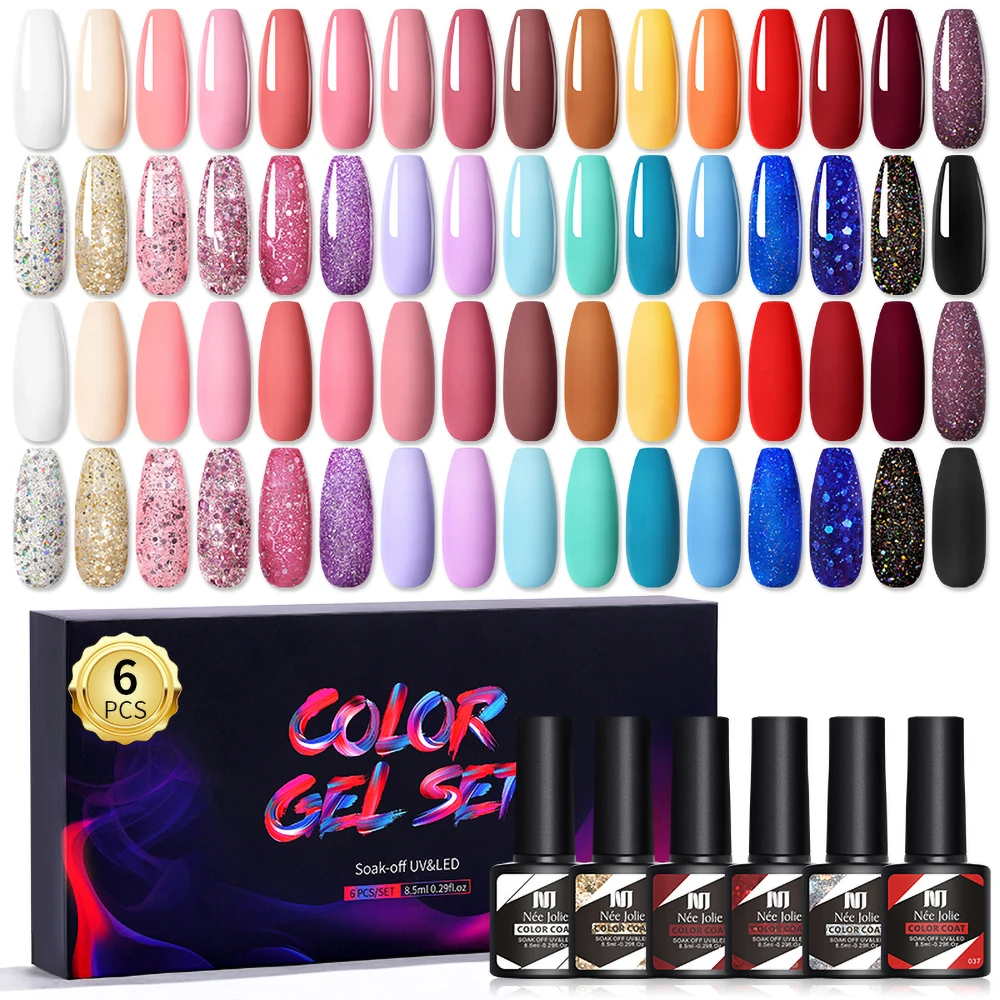New Nail Polish Gel 6Pcs/set x8.5ml Soak Off Gel UV LED Semi Permanent Varnish for Nail Art 100Colors For Base Top Coat Gifts
New Nail Polish Gel 6Pcs/set x8.5ml Soak Off Gel UV LED Semi Permanent Varnish for Nail Art 100Colors For Base Top Coat Gifts
