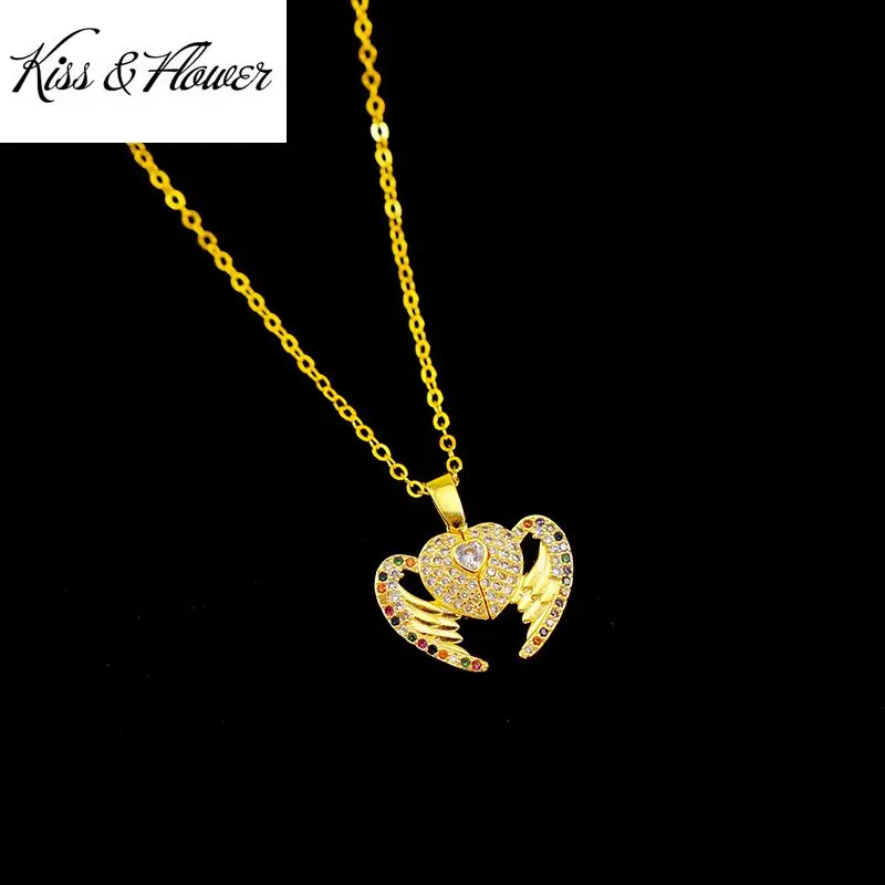 

KISS&FLOWER NK102 Fine Jewelry Wholesale Fashion Woman Girl Birthday Wedding Gift Heart AAA Zircon 24KT Gold Pendant Necklaces