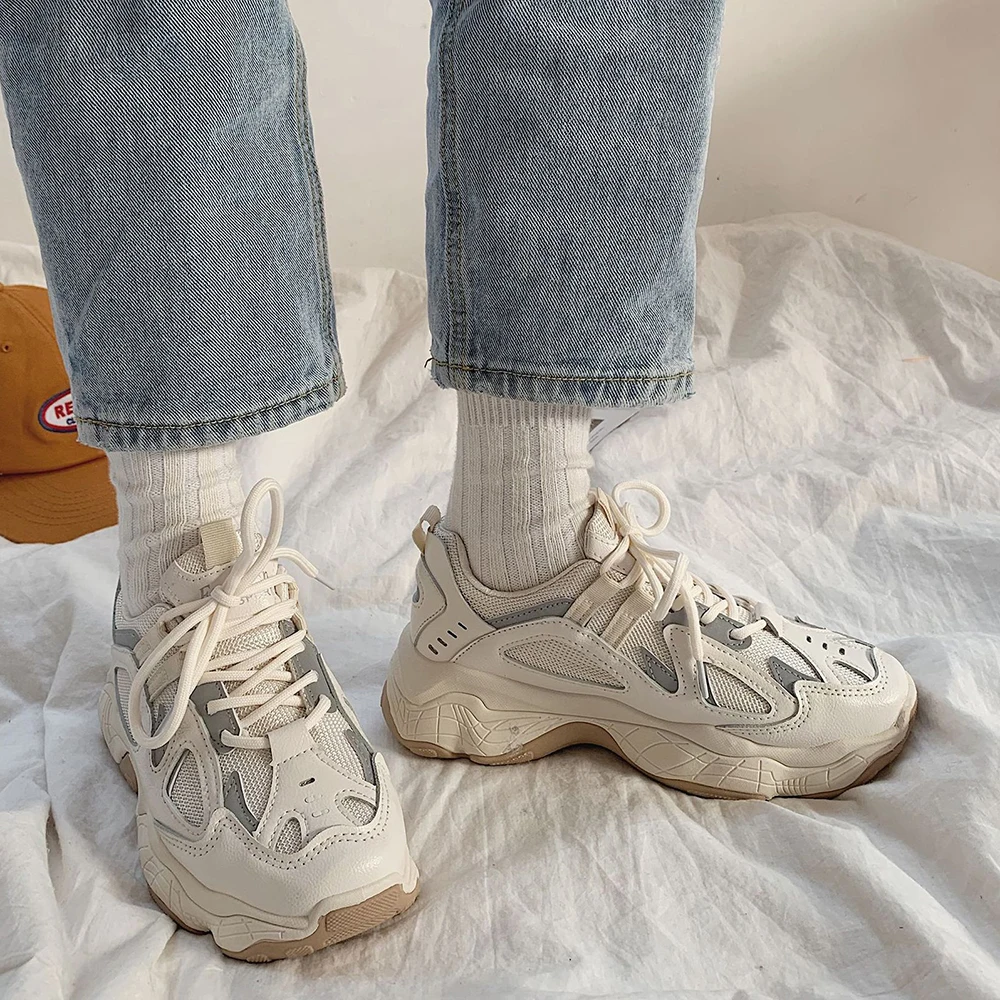 Women Sneakers Fashion Mesh Chunky Sneakers Casual Shoes Autumn Reflective Comfortable Thick Sole White Dad Flats Platform Shoes Women Sneakers Fashion Mesh Chunky Sneakers Casual Shoes Autumn Reflective Comfortable Thick Sole White Dad Flats Platform Shoes