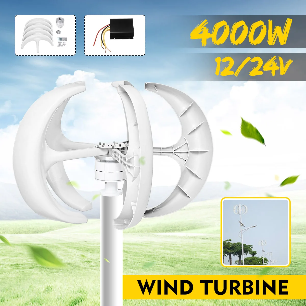 4000W Vertical Axi Wind Turbines Generator Lantern 12V 24V 5 Blades Motor Kit For Home Hybrids Streetlight Use Electromagnetic
4000W Vertical Axi Wind Turbines Generator Lantern 12V 24V 5 Blades Motor Kit For Home Hybrids Streetlight Use Electromagnetic