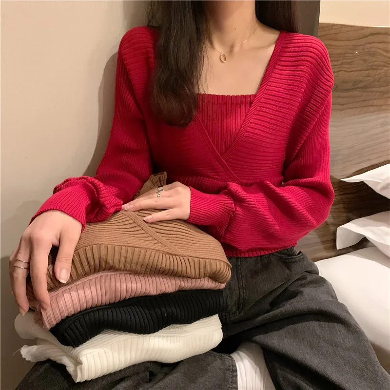 Pullovers Women Knitting Elegant Solid All Match Ladies Casual Fake Two Pieces Pullovers Sweaters Spring Fashion Popular College
Pullovers Women Knitting Elegant Solid All Match Ladies Casual Fake Two Pieces Pullovers Sweaters Spring Fashion Popular College