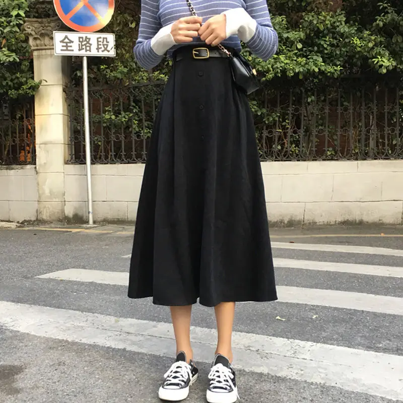 Spring Summer Black Skirts Womens clothes 2020 Mid Length Korean Elegant Button High Waist Skirt Female School Skirt with Belt
Spring Summer Black Skirts Womens clothes 2020 Mid Length Korean Elegant Button High Waist Skirt Female School Skirt with Belt