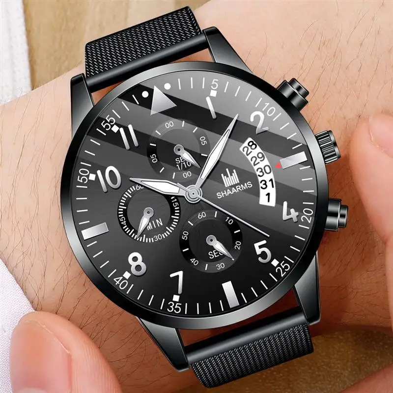 SHAARMS Men Black Mesh Band Watch Military Sport Date Business Quartz Watches Fashion Luxury Wristwatch Relogio Masculino
SHAARMS Men Black Mesh Band Watch Military Sport Date Business Quartz Watches Fashion Luxury Wristwatch Relogio Masculino