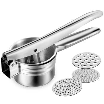 Stainless Steel Potato Ricer Masher with 3 Interchangeable Discs for Fine, Medium, and Coarse, Easy to Use for Potatoes
Stainless Steel Potato Ricer Masher with 3 Interchangeable Discs for Fine, Medium, and Coarse, Easy to Use for Potatoes