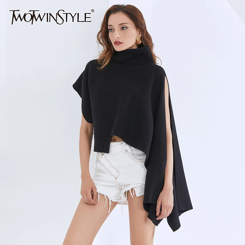 TWOTWINSTYLE Irregular Sweater For Women Turtleneck Batwing Short Sleeve Side Split Knitting Sweaters Female 2020 New Clothing
TWOTWINSTYLE Irregular Sweater For Women Turtleneck Batwing Short Sleeve Side Split Knitting Sweaters Female 2020 New Clothing