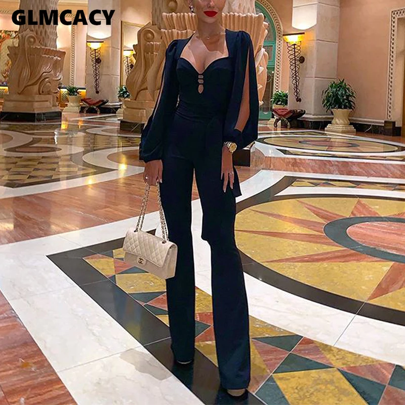 Women Slit Long Sleeve Square Neck Low Cut Out Bodycon Jumpsuit Wide Leg Solid Elegant Chic Spring Fall Female Overall
Women Slit Long Sleeve Square Neck Low Cut Out Bodycon Jumpsuit Wide Leg Solid Elegant Chic Spring Fall Female Overall