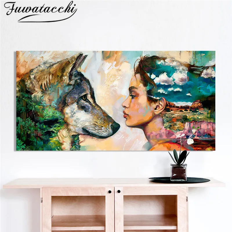 Fuwatacchi Abstract Oil Painting Poster Large Size Canvas Wolf and Girl Prints Wall Hanging Pictures Printings for Living Room
Fuwatacchi Abstract Oil Painting Poster Large Size Canvas Wolf and Girl Prints Wall Hanging Pictures Printings for Living Room