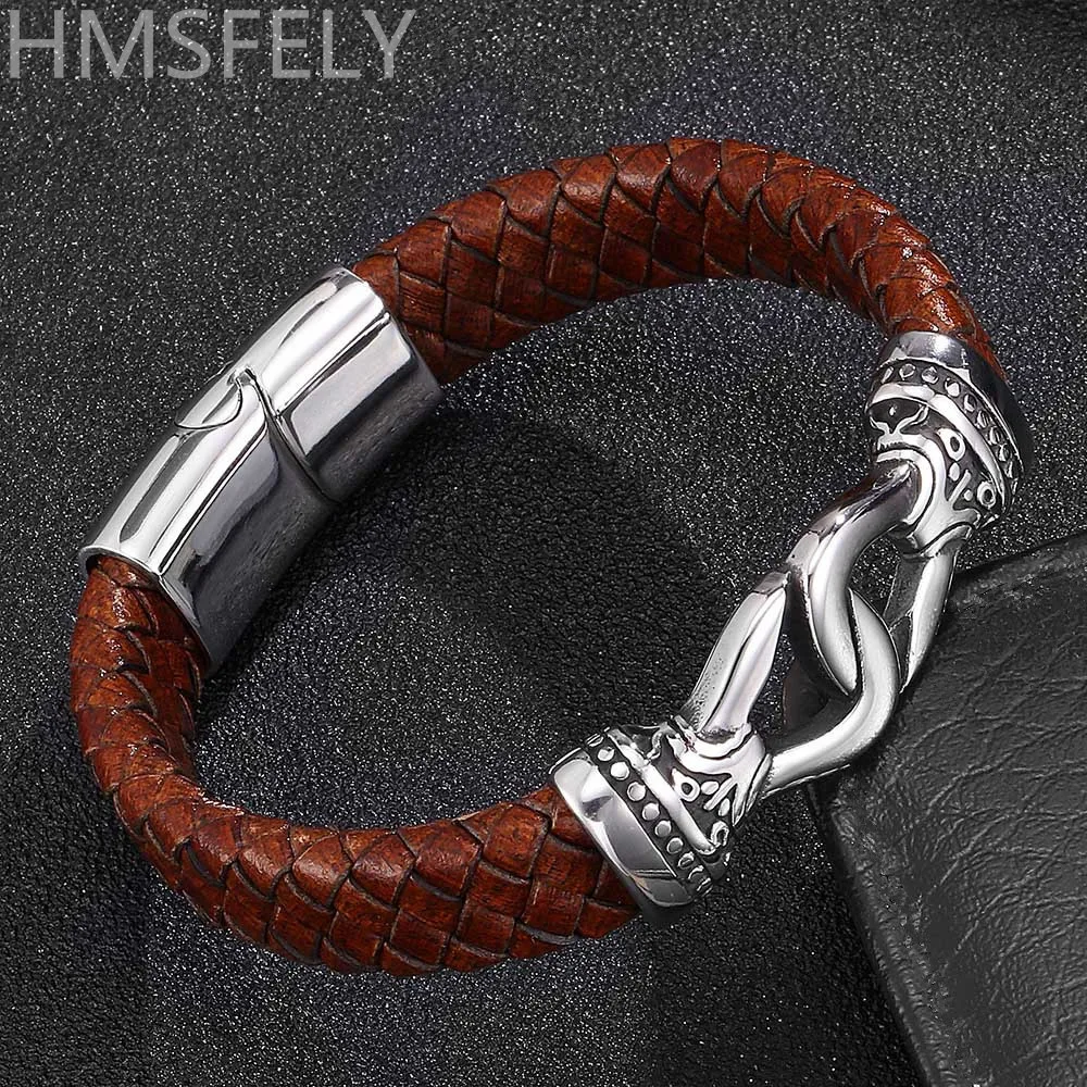 HMSFELY Retro Black Brown Genuine Wide Braided Leather Bracelet Stainless Steel Lock Chains Design Bracelets Bangles For Men
HMSFELY Retro Black Brown Genuine Wide Braided Leather Bracelet Stainless Steel Lock Chains Design Bracelets Bangles For Men