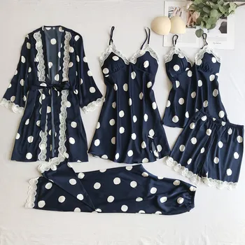 Female Kimono Robe Gown Satin Nighty&Robe Suit 5PCS Sleepwear Pajamas Casual Print Strap Top&Pants Nightwear Intimate Lingerie
Female Kimono Robe Gown Satin Nighty&Robe Suit 5PCS Sleepwear Pajamas Casual Print Strap Top&Pants Nightwear Intimate Lingerie