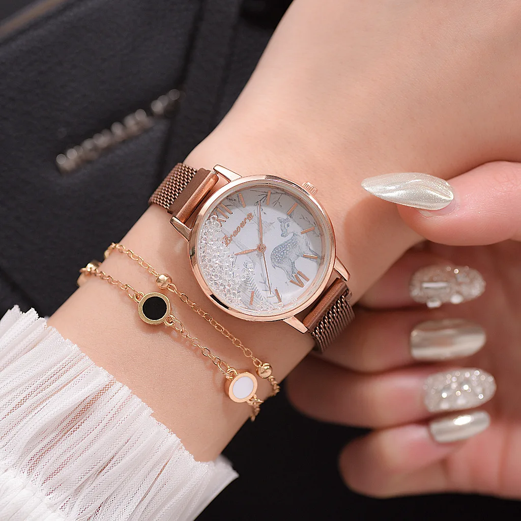 New Style Women Watch Deer Pattern Dial With Ball Bearing Cool Feminine Clock Bracelet Alloy Mesh Belt Quartz Watch Montre Femme
New Style Women Watch Deer Pattern Dial With Ball Bearing Cool Feminine Clock Bracelet Alloy Mesh Belt Quartz Watch Montre Femme