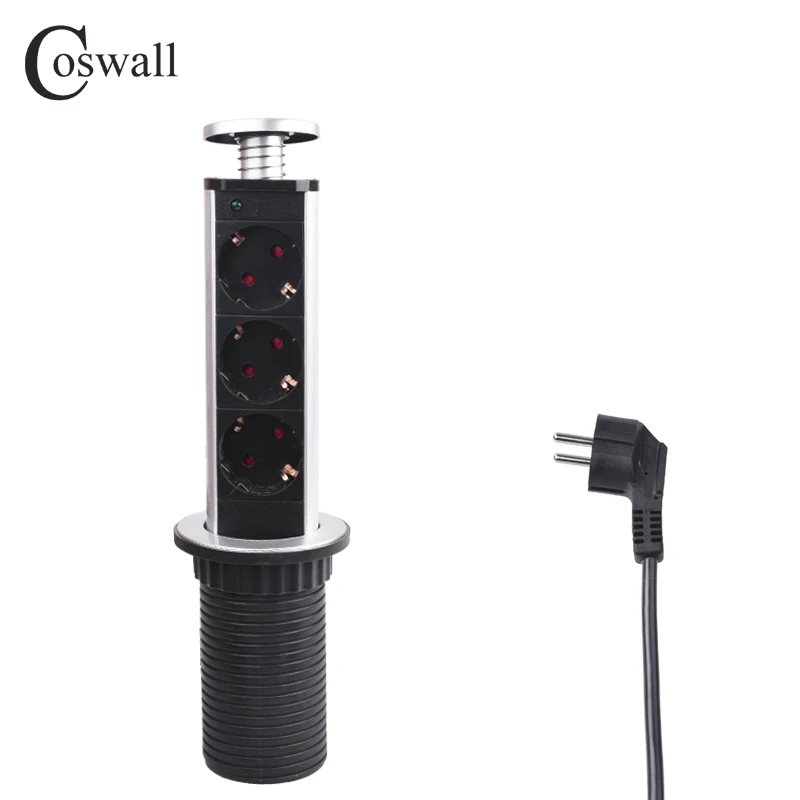 Выдвижная розетка COSWALL 3 гнезда 2 USB порта для зарядки кухонного стола рабочего с