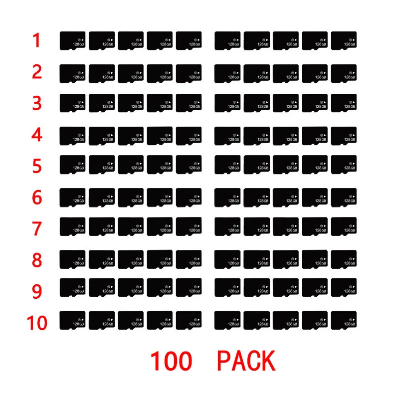 Original high speed 100 PACK 128GB C10 TF-Card Micro-SD-Card TF-Memory-Card for smart phone camera and digital products
Original high speed 100 PACK 128GB C10 TF-Card Micro-SD-Card TF-Memory-Card for smart phone camera and digital products