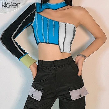 KLALIEN sexy casaul one shoulder patchwork female t shirt autumn fashion street slim elastic top women simple wild t shirt 2020
KLALIEN sexy casaul one shoulder patchwork female t shirt autumn fashion street slim elastic top women simple wild t shirt 2020