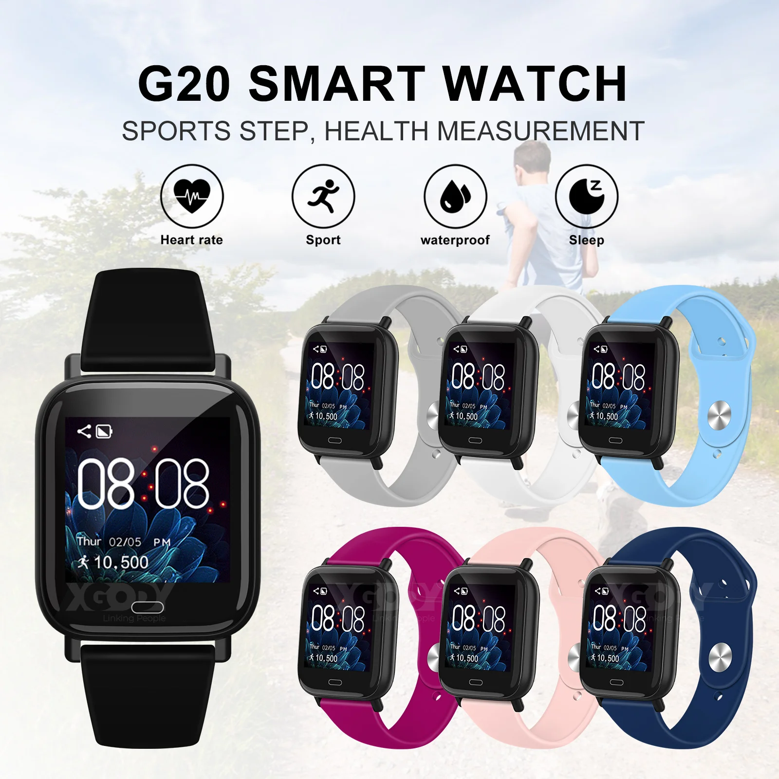 

Xgody G20 Smart Wristband Sports Fitness Bracelet Smart Bracelet Blood Pressure Measurement Watches Pedometer Smartband Watch