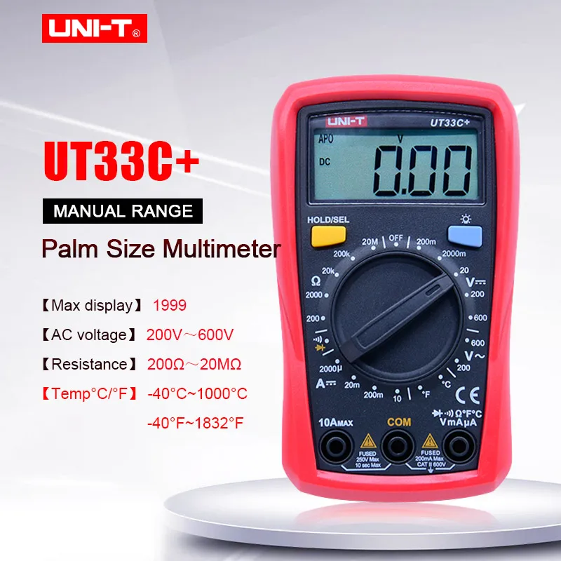 UNI-T UT33C+ Digital Multimeter AC DC voltage DC current resistance Temperature tester Diode test Continuity buzzer
UNI-T UT33C+ Digital Multimeter AC DC voltage DC current resistance Temperature tester Diode test Continuity buzzer