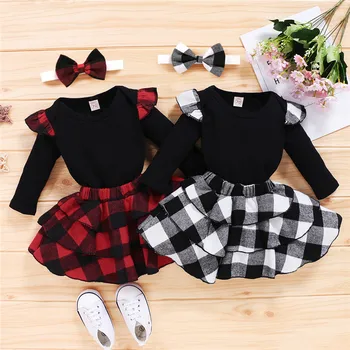 Three Piece Baby Girl’s Clothes Fresh Solid Color Long-sleeved romper and Plaid Short Skirt with Headband
Three Piece Baby Girl’s Clothes Fresh Solid Color Long-sleeved romper and Plaid Short Skirt with Headband