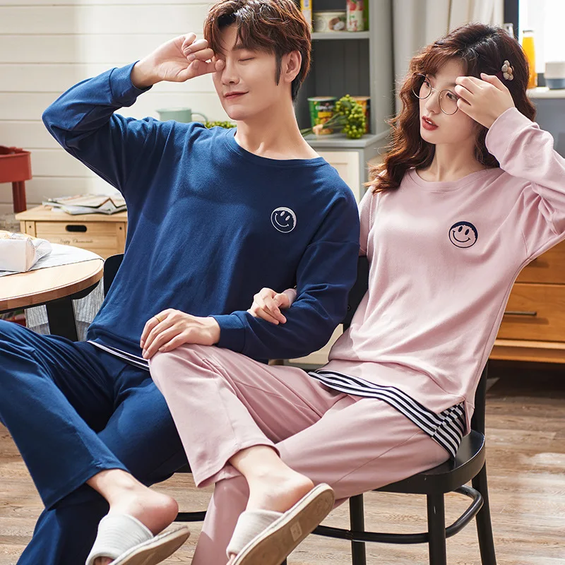 Couples Pajamas Spring And Autumn Pure Cotton Long Sleeve Korean-style Large Size Men And Women Cute Tracksuit Smiley Striped Su
Couples Pajamas Spring And Autumn Pure Cotton Long Sleeve Korean-style Large Size Men And Women Cute Tracksuit Smiley Striped Su