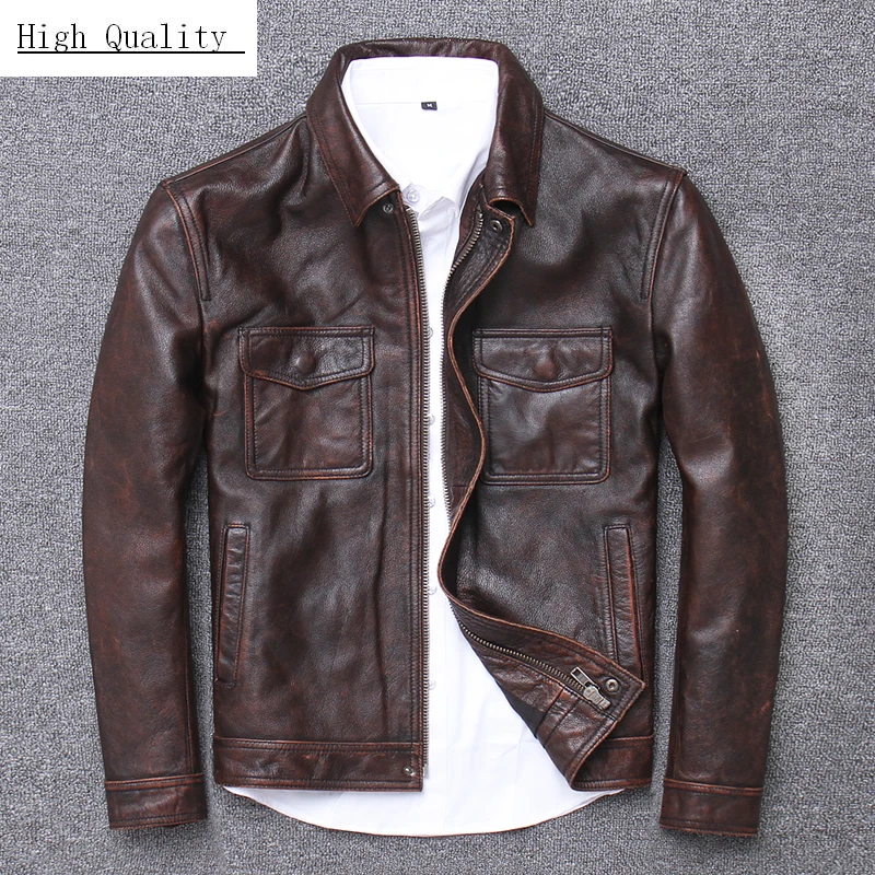 Brand Vintage Leather Jacket Men 100% Cowhide Natural Leather Jackets Men's Motorcycle Biker Red Brown Slim Leather Coat Autumn
Brand Vintage Leather Jacket Men 100% Cowhide Natural Leather Jackets Men's Motorcycle Biker Red Brown Slim Leather Coat Autumn