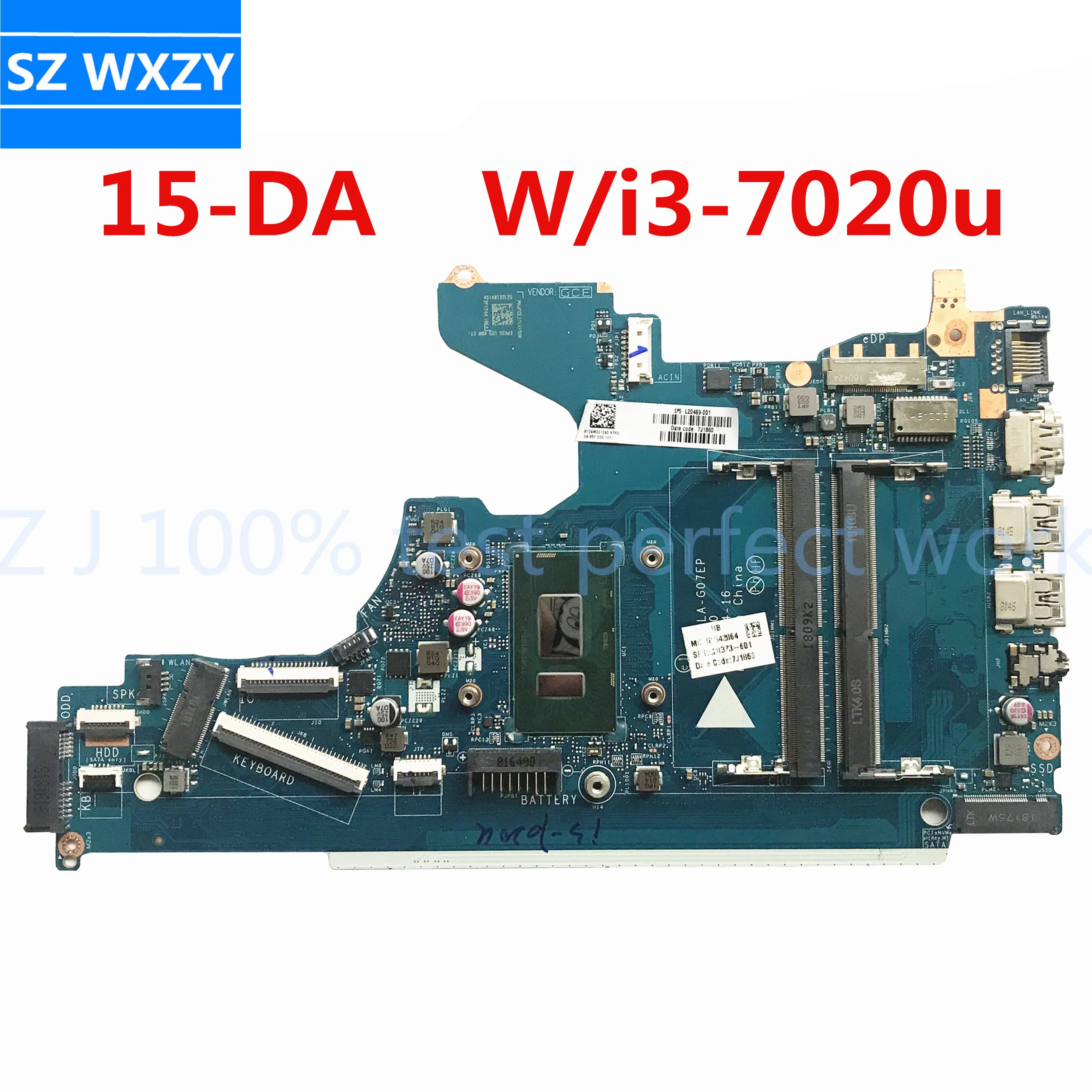 Для HP 15-DA 15-DA0076nr материнская плата портативного компьютера с SR3LD I3-7020U L20373-001 L20373-601