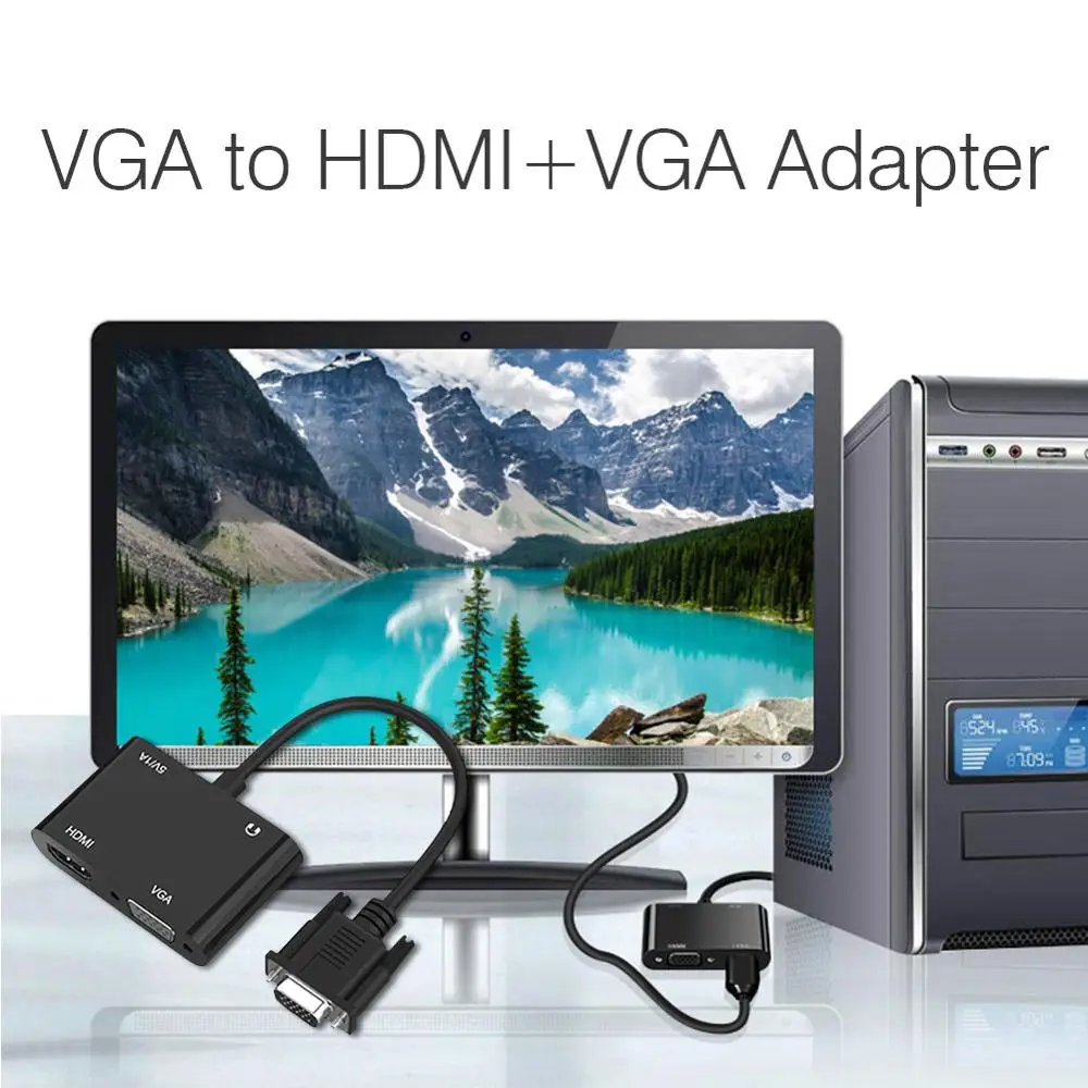 

VGA to HDMI+VGA HD video Converter Combo Supports Two Screens with the Same Display Audio and Video Synchronization for Macbook