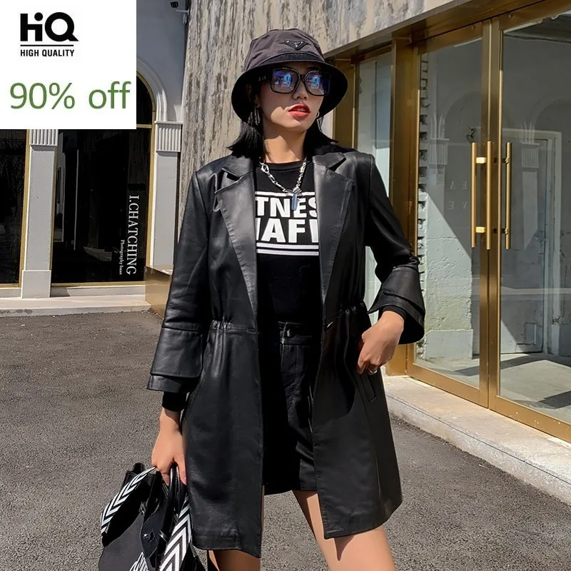 Office Ladies Genuine Leather Sheepskin Slim Long Jackets Petal Sleeve Single Button Lapel Female Medium Length Coats Plus Size
Office Ladies Genuine Leather Sheepskin Slim Long Jackets Petal Sleeve Single Button Lapel Female Medium Length Coats Plus Size