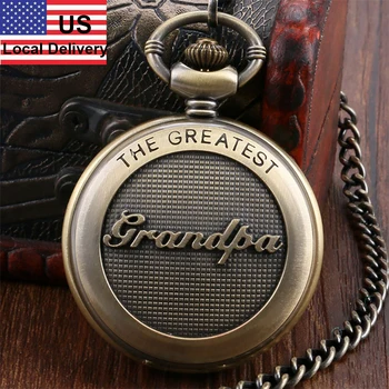 

The Greatest Grandpa Design Bronze Vintage Quartz Pocket Watch Classic Roman Numerals Display Pocket Pendant Clock Birthday Gift