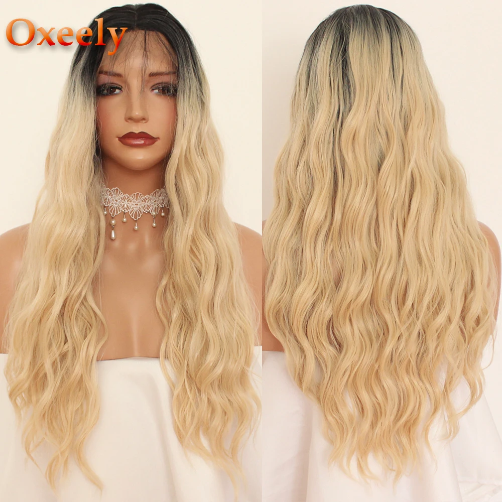 

Oxeely 613 Hair Loose Wave Wigs Heat Resistant Glueless Ombre Blonde Color Long Wavy Synthetic Lace Front Wigs for Black Women
