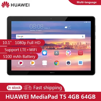 

Original HUAWEI MediaPad T5 10.1" 1080p Full HD Vivid Display 4GB 64GB Kirin 659 5100 mAh 4G LTE Global Version AGS2-L09