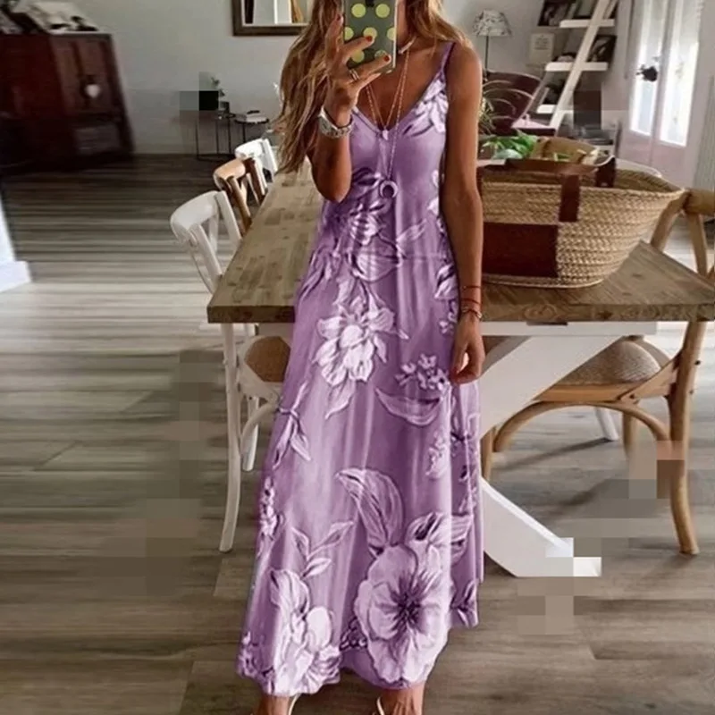 Sexy Maxi Dresses For Women Boho Print V-Neck Floral Sundresses Women Sleeveless Plus Size Dresses For Women 4xl 5xl Summer 2020