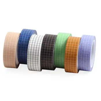 

7 Rolls Grid Washi Tape Set 10M(33ft) Colorful Writable Paper Adhesive Masking Tapes 15MM(3/5in) Width Sticky Paper Tape