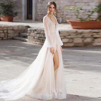 Sexy Tulle Slit A-line Wedding Dresses Fashion V-neck Backless Sequin White Ivory Bridal Gowns for Bridal
Sexy Tulle Slit A-line Wedding Dresses Fashion V-neck Backless Sequin White Ivory Bridal Gowns for Bridal