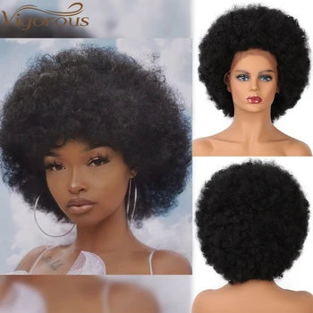 Vigorous Short Black Afro Kinky Curly Synthetic Wigs For Black Women Lace Front Wig Fluffy Hair Wigs With Bangs
Vigorous Short Black Afro Kinky Curly Synthetic Wigs For Black Women Lace Front Wig Fluffy Hair Wigs With Bangs