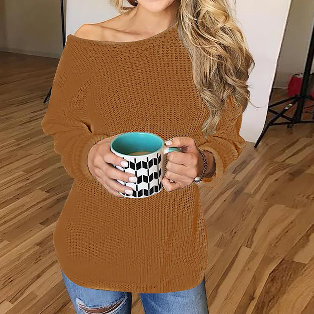 Женский вязаный свитер топы повседневные свободные осенние свитера с круглым