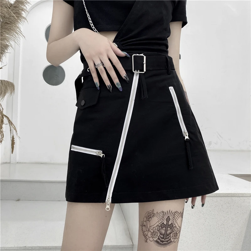 Summer Black Harajuku Short Skirt Mini A-Line High Waist Irregular Street Hip-Hop Skirt Casual Korean Belt Zipper Womens Skirts
Summer Black Harajuku Short Skirt Mini A-Line High Waist Irregular Street Hip-Hop Skirt Casual Korean Belt Zipper Womens Skirts