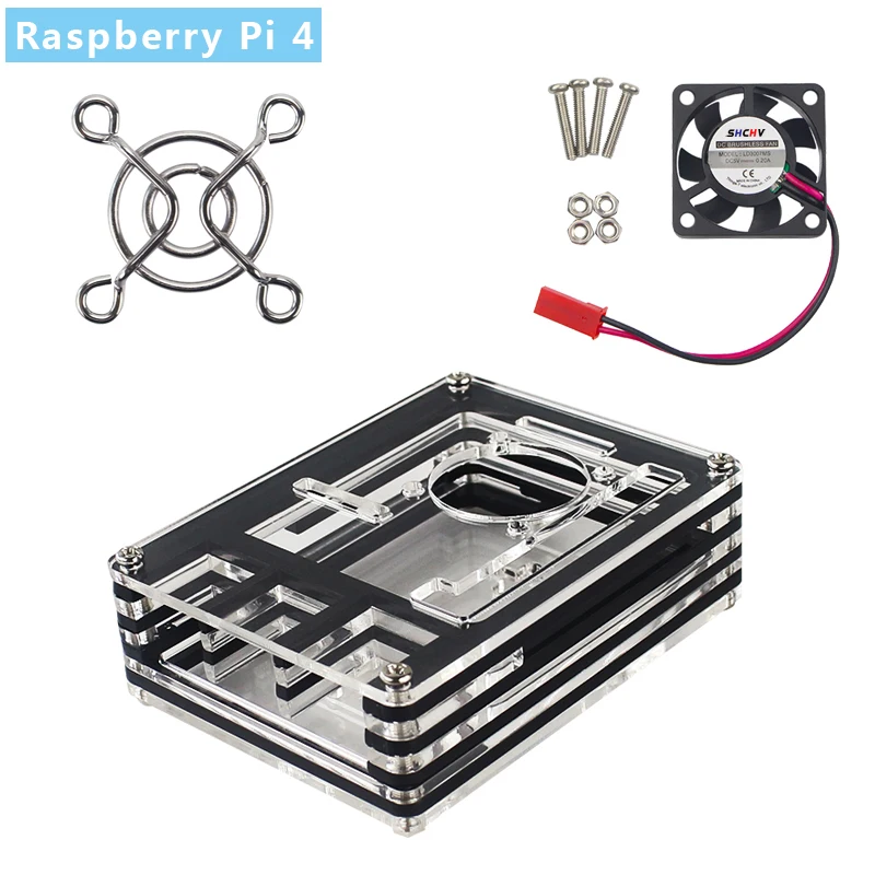 9-слойный акриловый чехол для Raspberry Pi 4 Модель B прозрачный с черным корпусом +