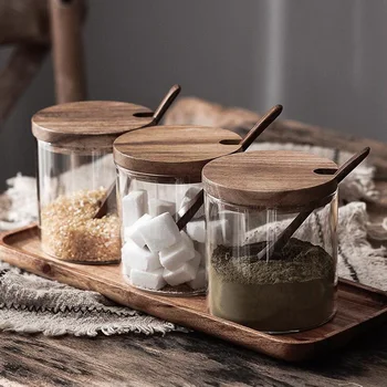Kitchen Seasoning Jar Glass Kitchen Clear Creative Spice Salt Container Holder Pot with Lid and Spoon Glass Container Salt Jars 
Kitchen Seasoning Jar Glass Kitchen Clear Creative Spice Salt Container Holder Pot with Lid and Spoon Glass Container Salt Jars