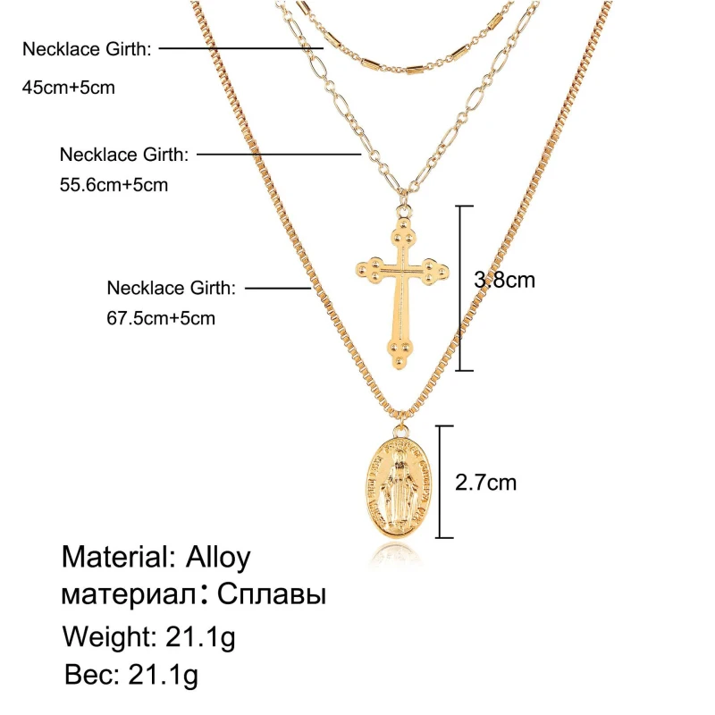 Винтажная многослойная цепочка Mary длинная с подвеской ожерелье для женщин