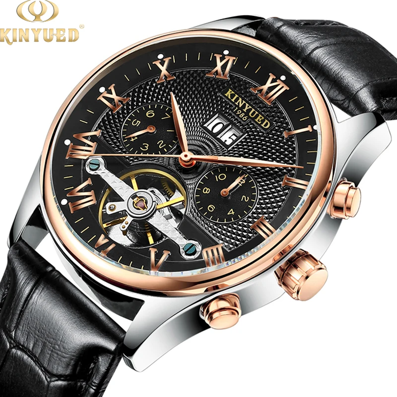 

Kinyued Men's Automatic Mechanical Wrist Timepiece Watch Man Luxury Skeleton Mechanical Clockwork Waterproof Watches Hand Clock