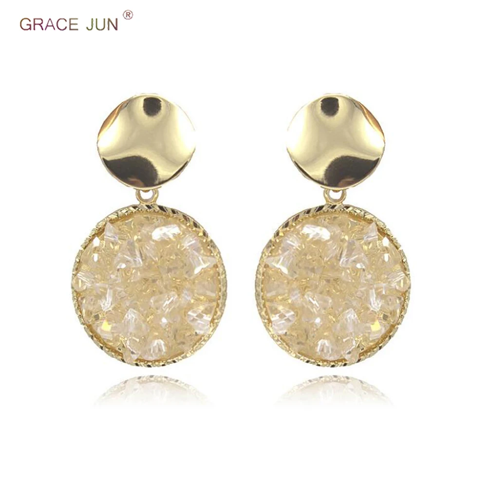 Фото GRACE JUN New Arrival Enamel Crystal Acrylic Geometric Round Clip on Earrings Without Pierced for Women Luxury Charm Ear | Украшения и