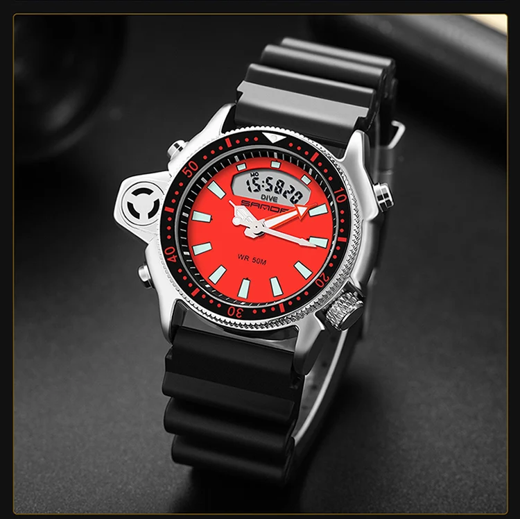 SANDA Fashion Sport Men LED Digital Watches Dual Display Quartz Wristwatch Outdoor Waterproof Military Wristwatches Mens Clock SANDA Fashion Sport Men LED Digital Watches Dual Display Quartz Wristwatch Outdoor Waterproof Military Wristwatches Mens Clock
