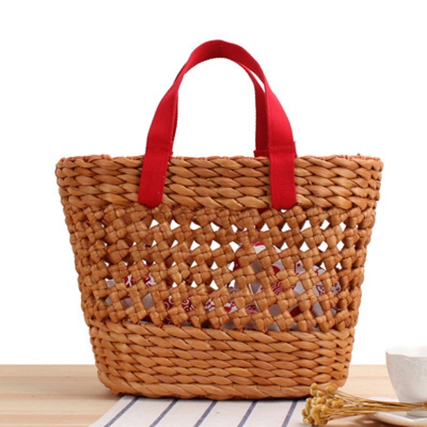 

British style new natural corn husk hand-woven bag solid color hollow portable vegetable basket straw bag leisure vacation