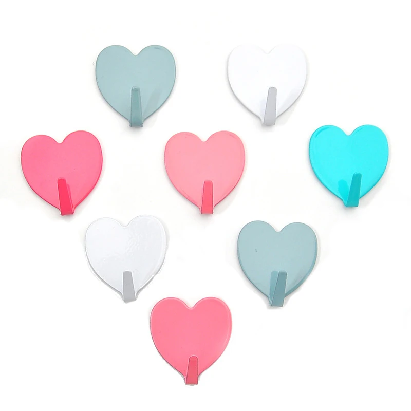 Фото Multicolor Minimalist Simple Seamless Stainless Steel Heart Hook Strong Adhesive Wall Hooks Hanger For Kitchen Bathroom Dropship | Дом и сад
