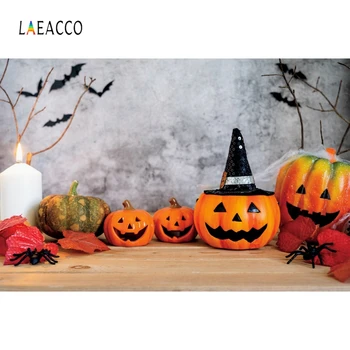 

Laeacco Pumpkin Bat Branch Candle Maple Leaves Photography Backdrops Halloween Party Photo Backgrounds Baby Portrait Photophone