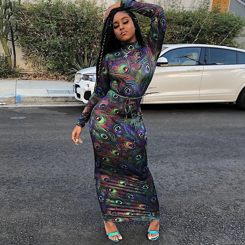 2021 New Spring and summer Fashion feather print Dress Women Casual Full Sleeve High Waist High stretch slim sexy long dress
2021 New Spring and summer Fashion feather print Dress Women Casual Full Sleeve High Waist High stretch slim sexy long dress