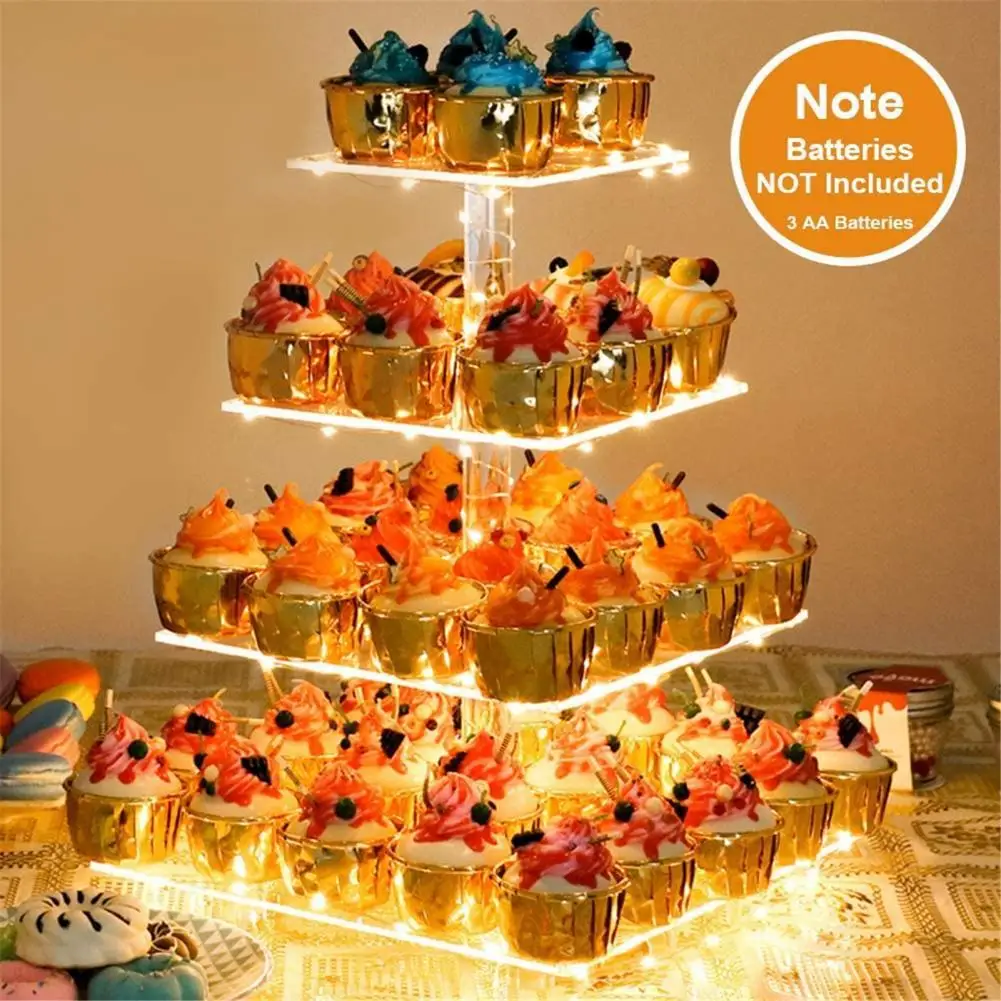 4 Tiers LED Light Cake Stand Acrylic Cake Display Stand Transparent Tray Cupcake Holder Wedding Birthday Cake Rack Decor Tools 4 Tiers LED Light Cake Stand Acrylic Cake Display Stand Transparent Tray Cupcake Holder Wedding Birthday Cake Rack Decor Tools