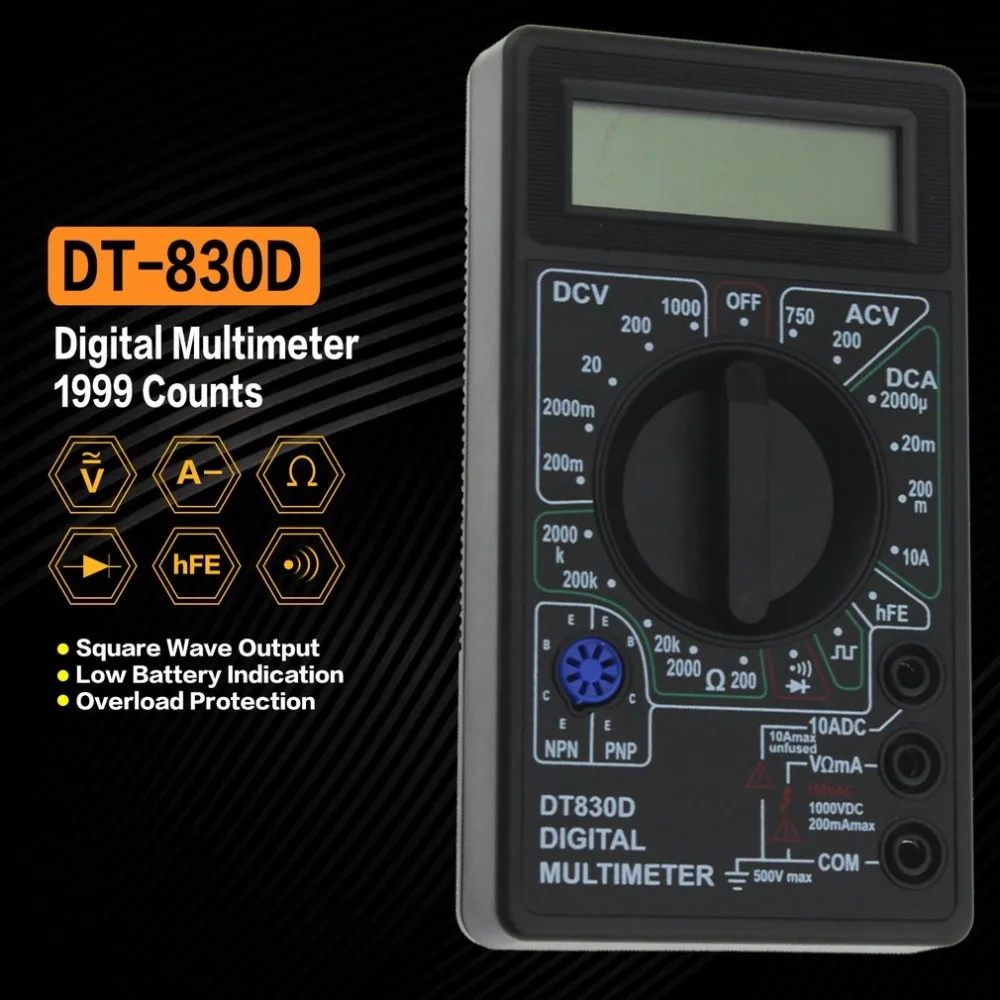 DT-830D Mini Pocket Digital Multimeter 1999 Counts AC/DC Volt Amp Ohm Diode hFE Continuity Tester Ammeter Voltmeter Ohmmeter
DT-830D Mini Pocket Digital Multimeter 1999 Counts AC/DC Volt Amp Ohm Diode hFE Continuity Tester Ammeter Voltmeter Ohmmeter